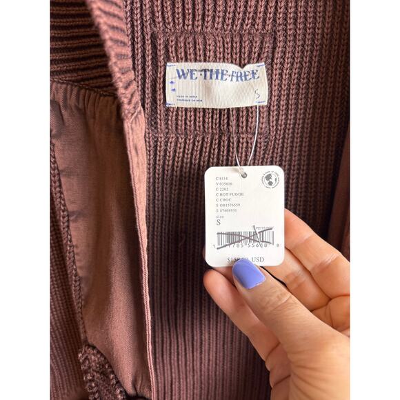 Free People We the Free Knit Cardigan Sweater with Pockets Brown Size S New - Picture 5 of 8